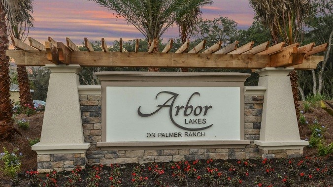 Entrance monument sign at Arbor Lakes, Sarasota, Florida