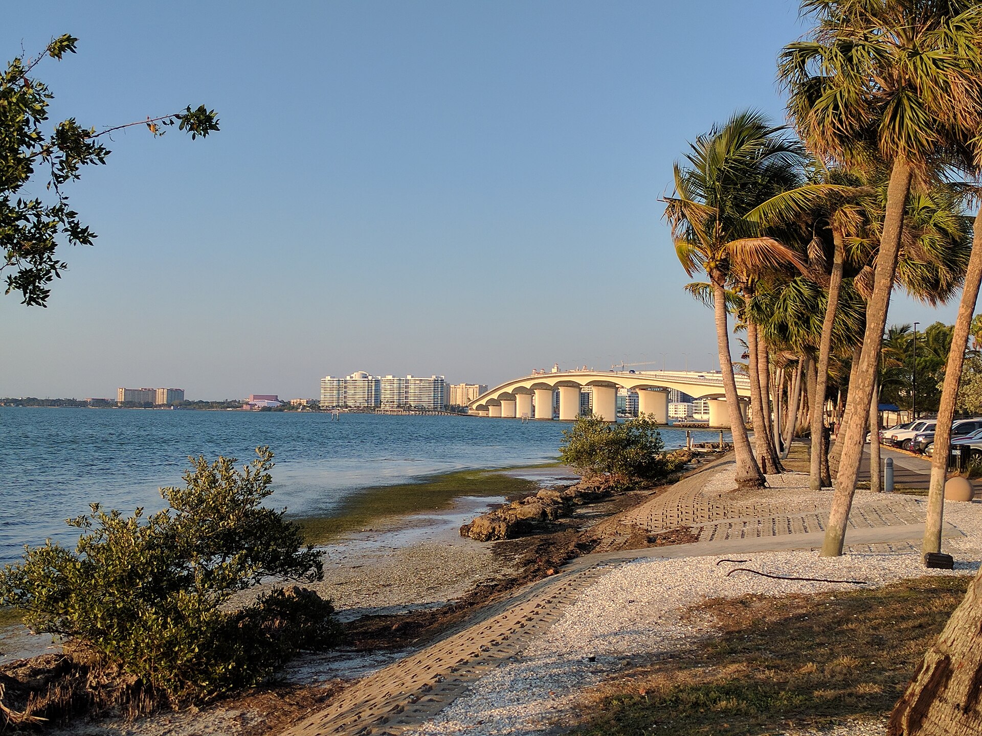 Sarasota Bay and the John Ringling Causeway seen from Bird Key