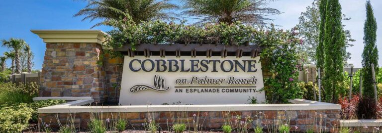 Entrance monument sign at Cobblestone, Sarasota, Florida