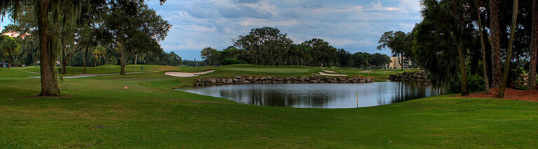 Golf course green and pond at El Conquistador, Bradenton, Florida