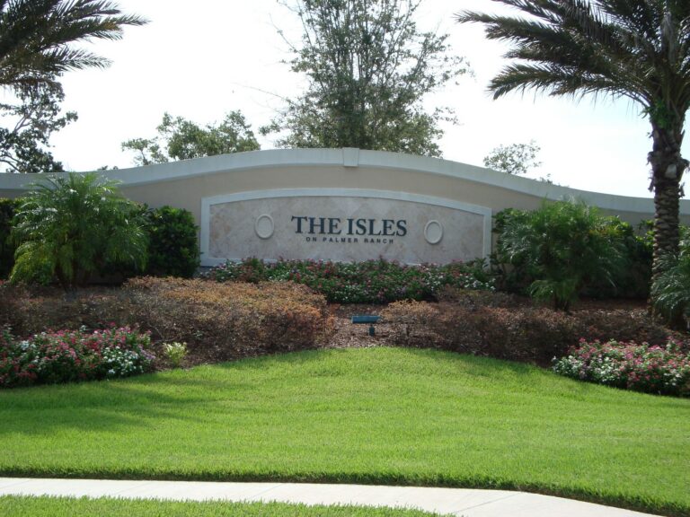 Entrance wall sign at Isles of Sarasota, Sarasota, Florida