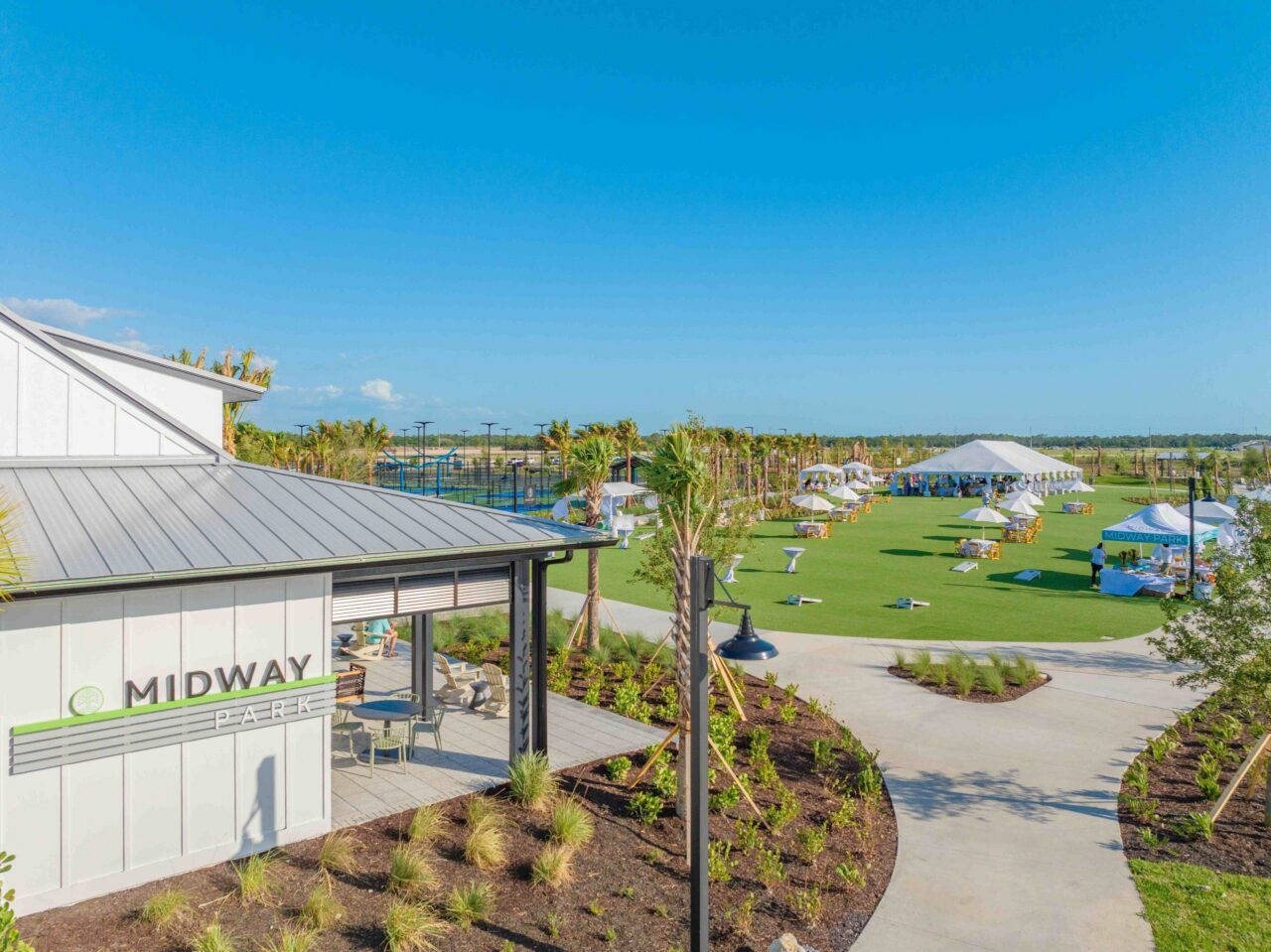 Midway Park event lawn and courts at Wild Blue at Waterside, Lakewood Ranch, Florida