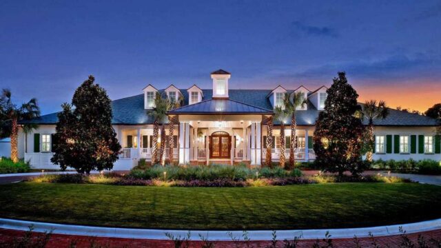 Clubhouse at dusk at The Founders Club, Sarasota, Florida