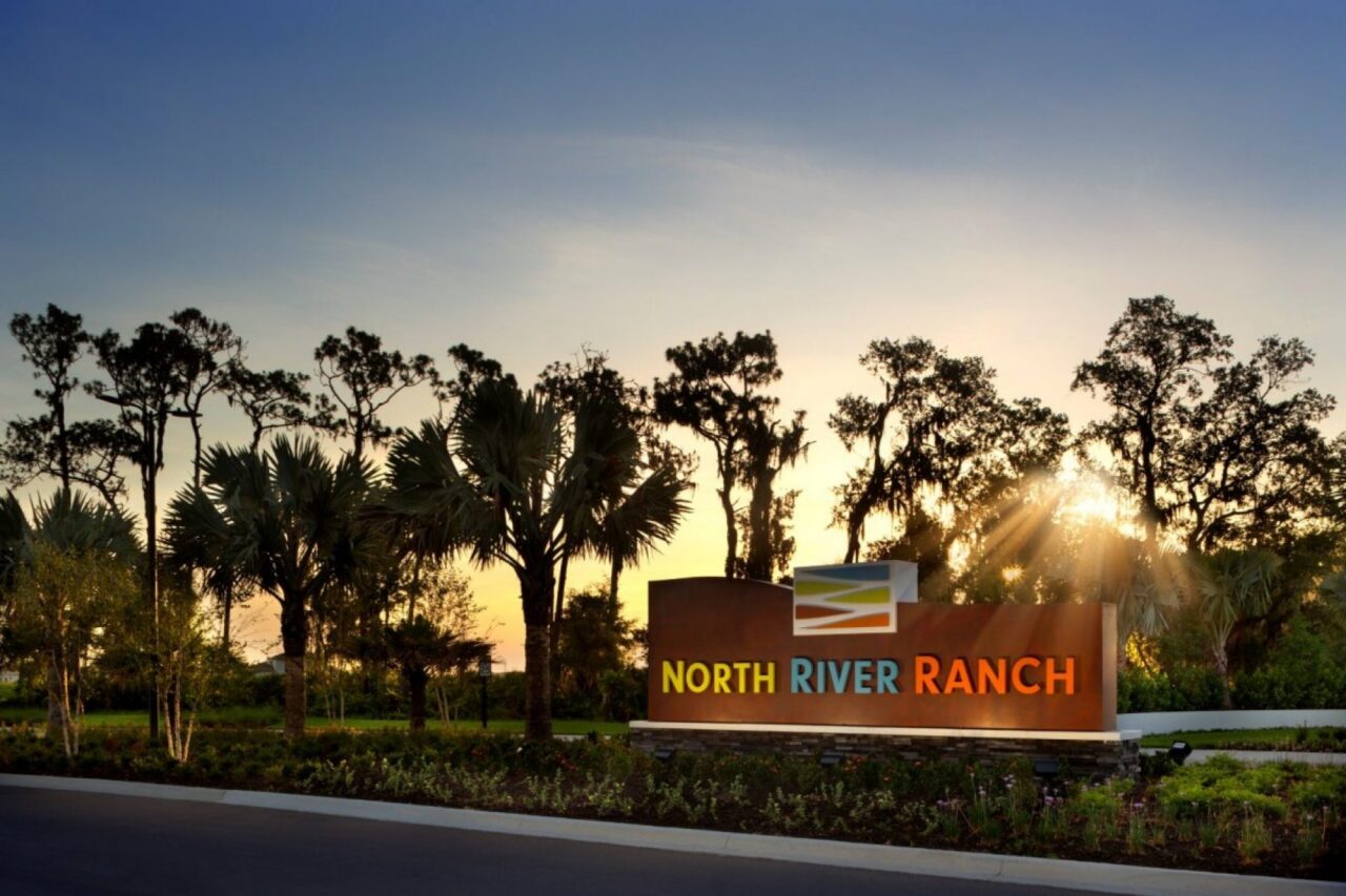 North River Ranch entrance sign at sunrise at North River Ranch, Parrish, Florida