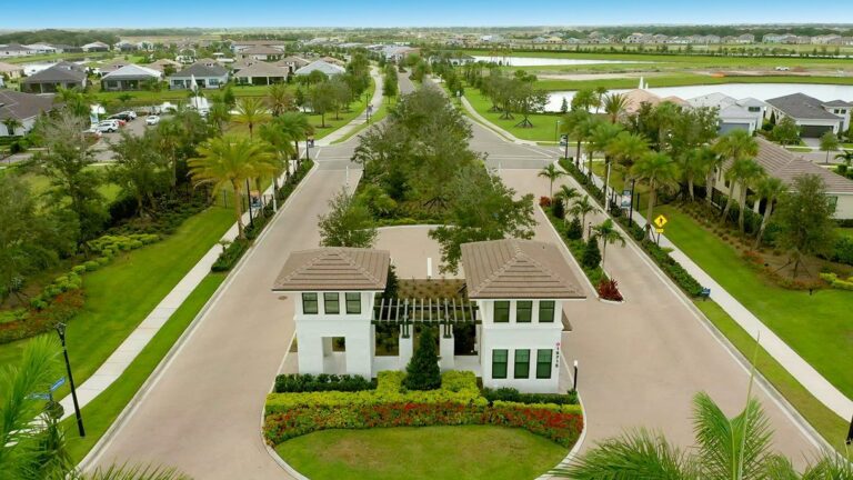 Aerial of the gated entrance at Cresswind Lakewood Ranch, Lakewood Ranch, Florida