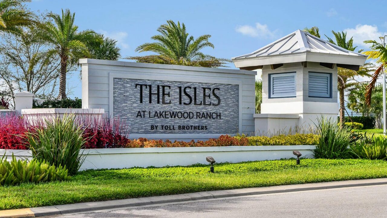 Entrance monument sign at The Isles at Lakewood Ranch, Lakewood Ranch, Florida