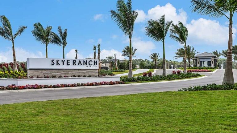 Skye Ranch entrance sign and gatehouse at Cassia at Skye Ranch, Sarasota, Florida