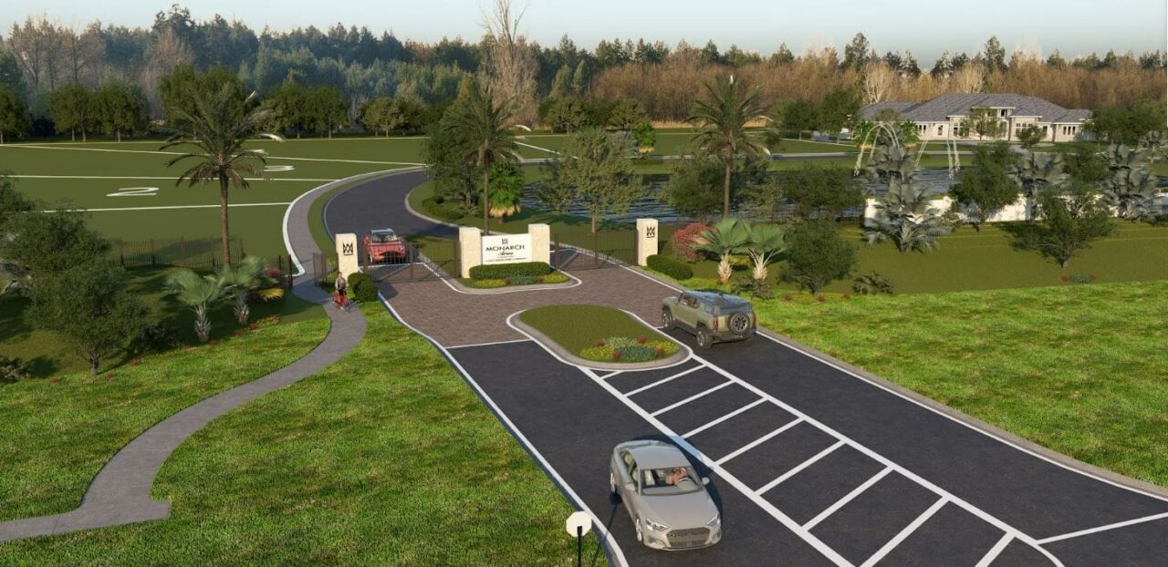 Builder rendering of gated entrance at Monarch Acres, Lakewood Ranch, Florida