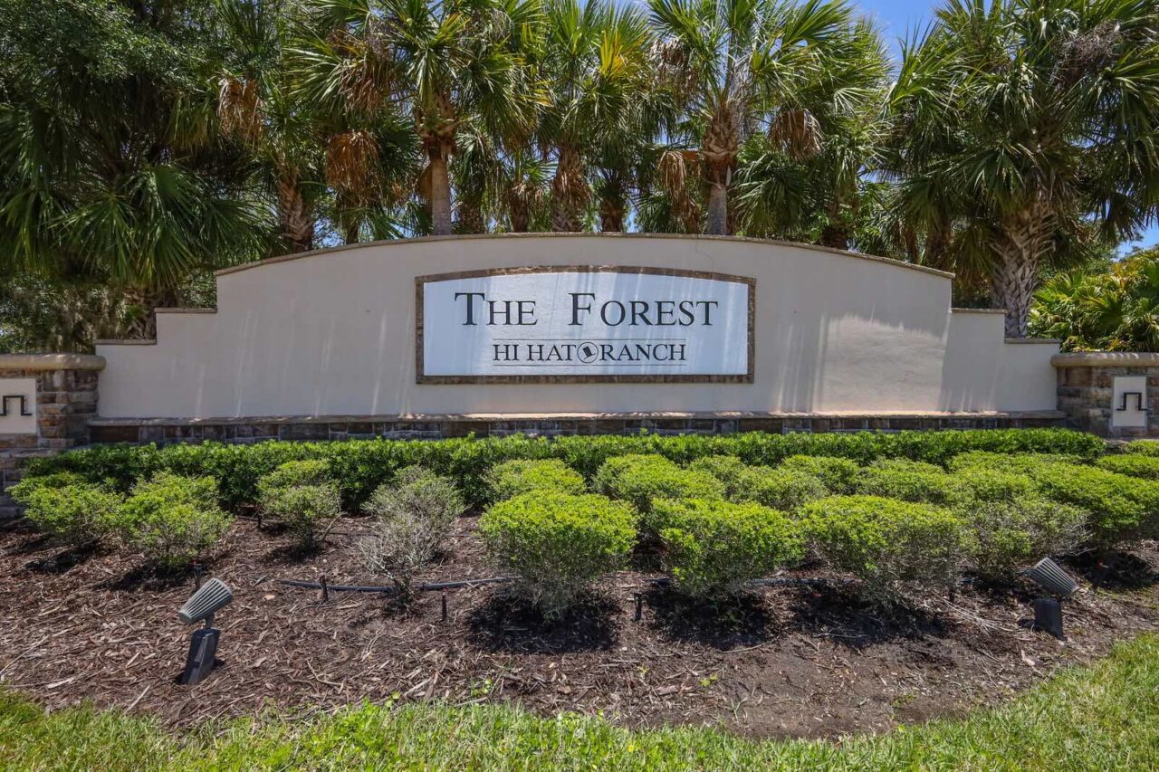 Entrance monument sign at The Forest at Hi Hat Ranch, Sarasota, Florida