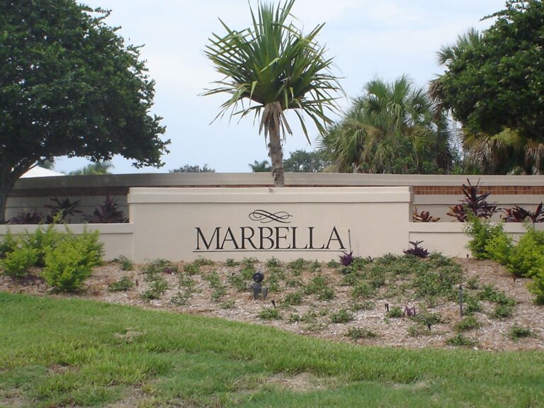 Entrance monument sign at Marbella, Sarasota, Florida