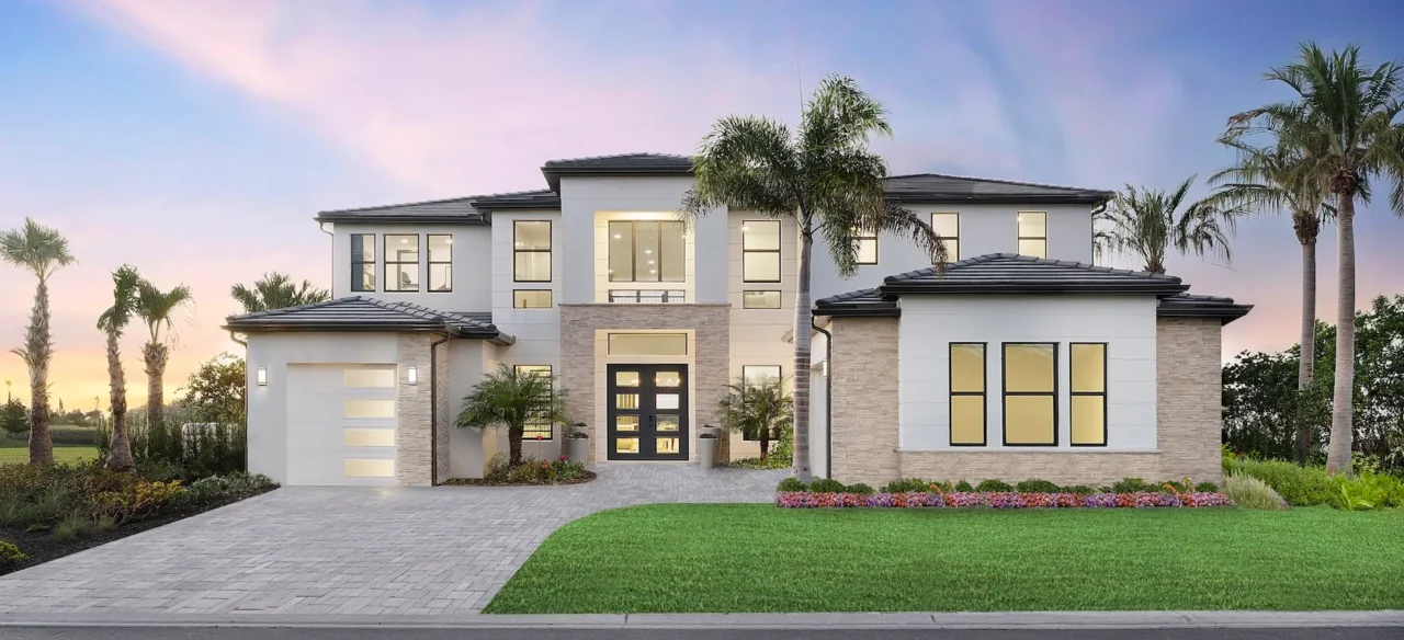 Toll Brothers Centennial model home at Monterey at Lakewood Ranch at dusk