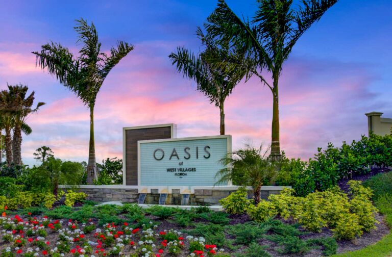 Entrance monument sign at Oasis at Wellen Park, Venice, Florida