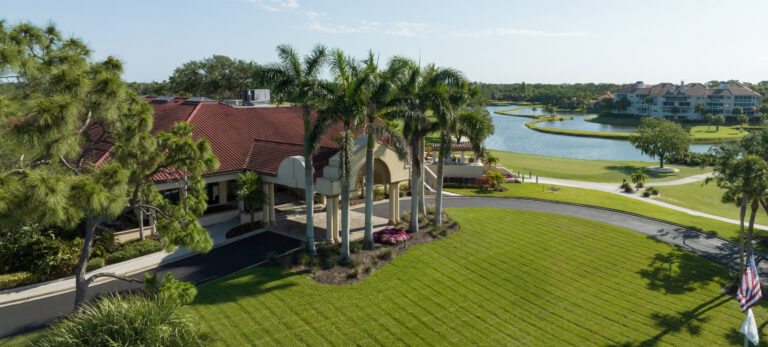 Clubhouse and lake at TPC Prestancia in Prestancia, Sarasota, Florida