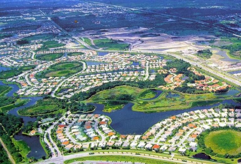Aerial view of homes, lakes and preserves at Turtle Rock, Sarasota, Florida