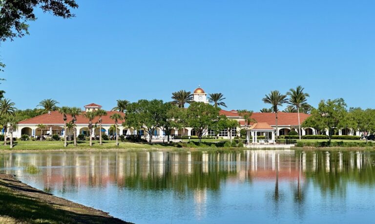 Town Center clubhouse across the lake at VillageWalk, Sarasota, Florida