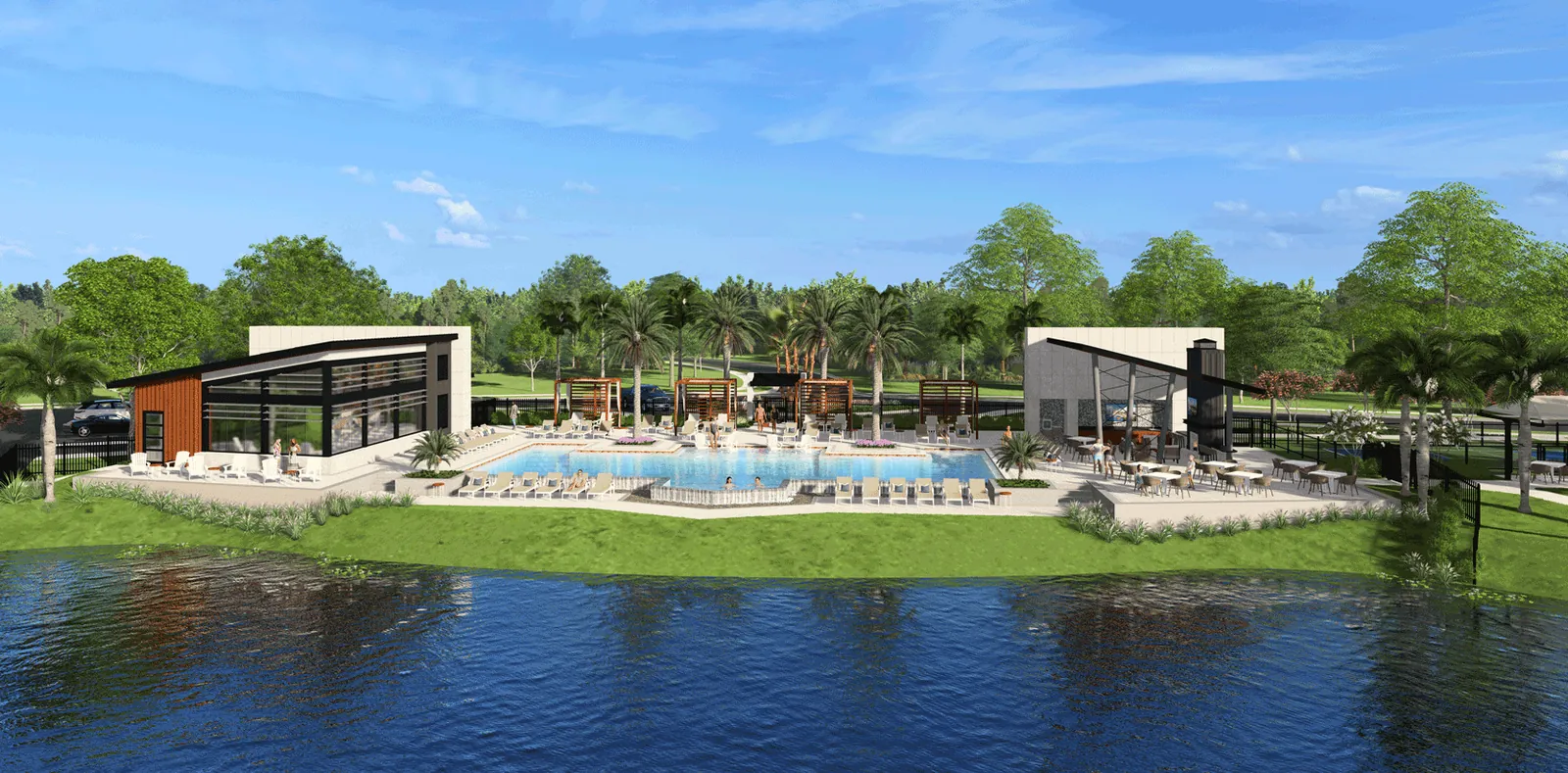 Rendering of the Westlake lakefront pool and clubhouse
